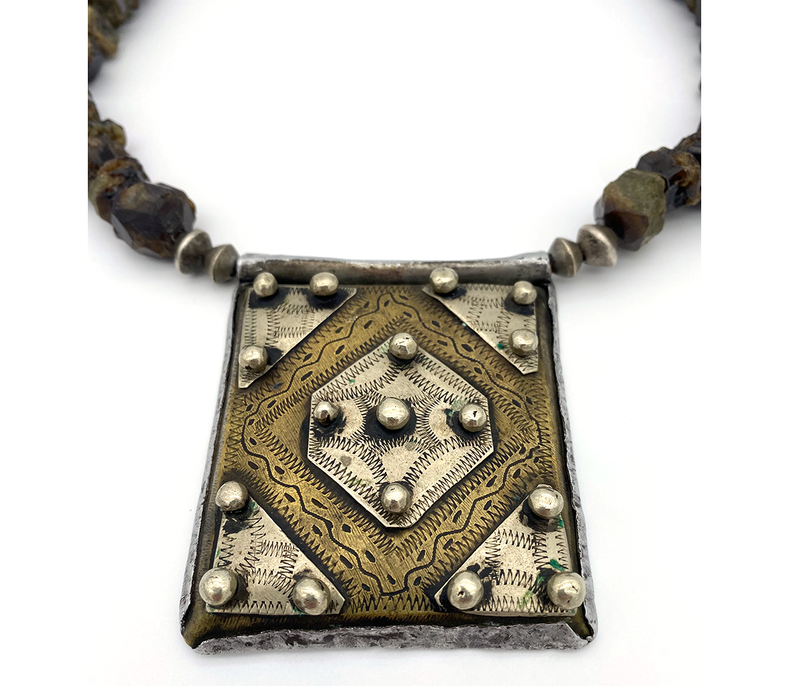 Danielle Carbone Rough Green Garnet with Antique Taureg Necklace